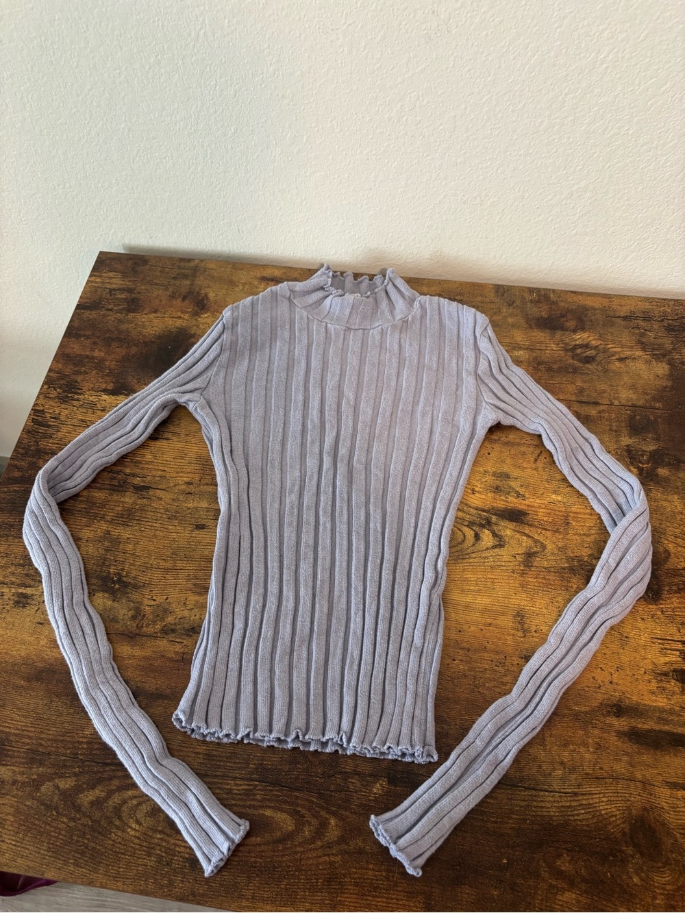 Zara Ribbed Long-Sleeve Mock Neck Top - Light Lavender